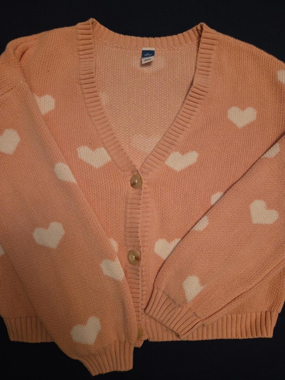 Old Navy Girls XL 14-16 Pink Heart Cardigan 100% Cotton Cropped Sweater